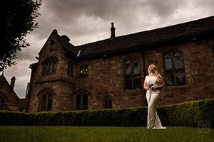 Bride outside Chetham's Library