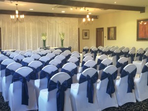 glass slipper event room ready for a wedding ceremony
