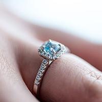 Aqua coloured engagement ring
