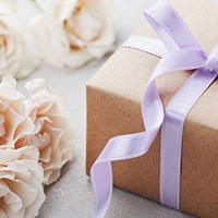 Wedding gift with purple ribbon